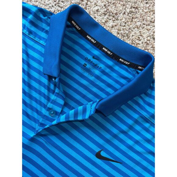 NIKE Golf Dri-fit size XXL, Blue Striped, short sleeved Polo - Picture 9 of 9